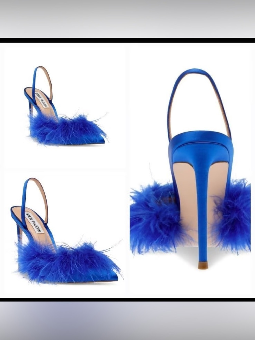 Steve Madden Alexis Blue Feather Slingback Stiletto Heels